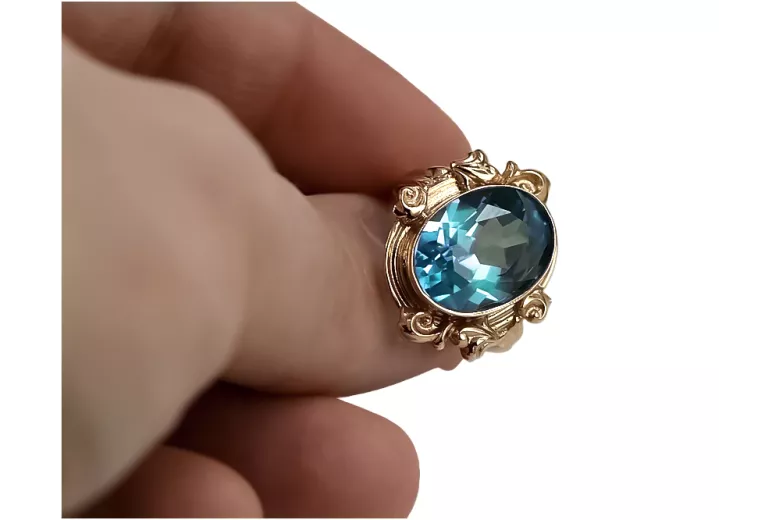 Ring Aquamarine Sterling silver rose gold plated Vintage style vrc100rp